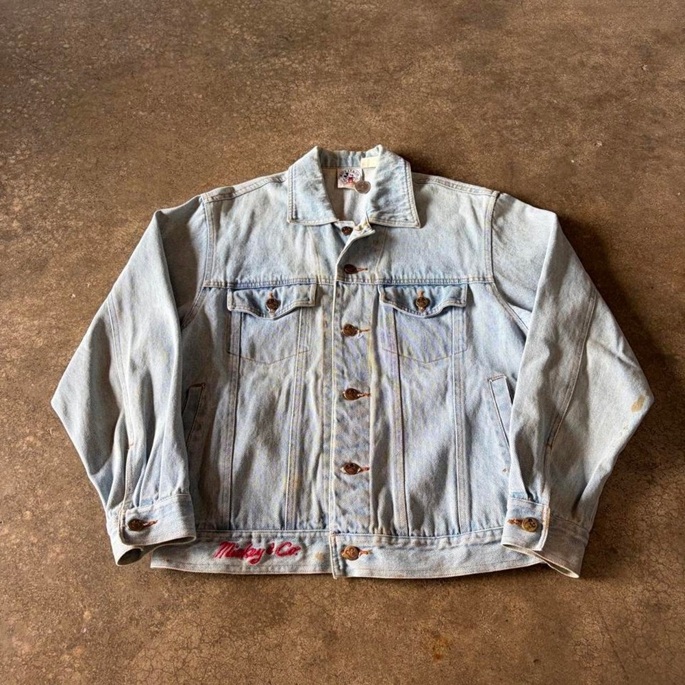 Vintage 90s Disney Mickey & Co Mickey Mouse Denim Trucker Jacket Light Wash Blue
